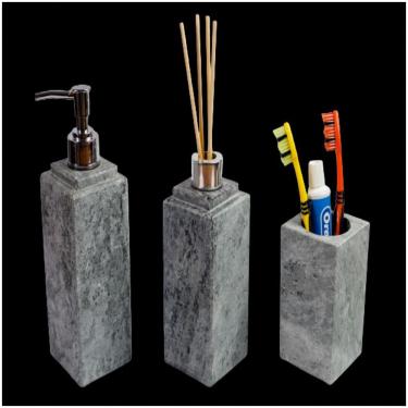 Imagem de Kit Banheiro Bancada Lavabo Luxo Em Pedra Sabão N01 Prata