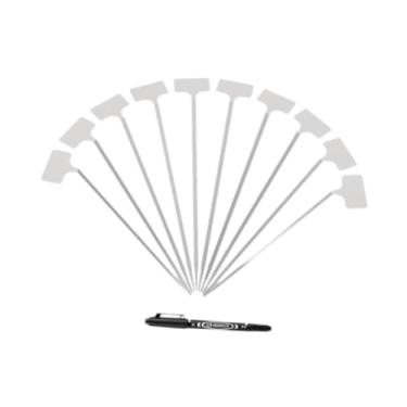 Imagem de Fenteer 10 peças de etiquetas para plantas, etiquetas para viveiro, reutilizáveis, portáteis, de aço inoxidável, com caneta marcadora, para fazer plantas em