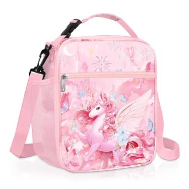 Imagem de Clastyle Lancheira infantil com isolamento princesa, fogos de artifício, grande, térmica para meninas, piquenique, escola, lancheira, bolsa, rosa, unicórnio, ângulo