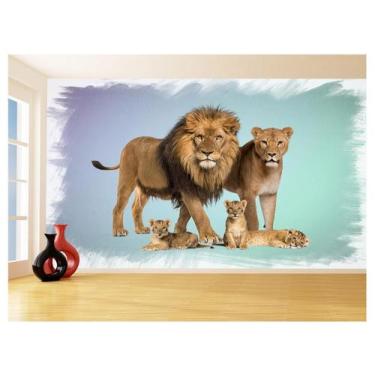 Imagem de Papel De Parede Animais Leão Família Filhotes 3,5M Anm522 - Você Decor