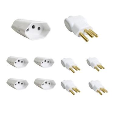 Imagem de Kit 5 Plugue Macho 3 Pinos 2P+T + Tomada Fêmea 20A Branca - Ilumi