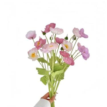Imagem de XIZHI 6 peças de flores artificiais de papoula com hastes de seda sintética flores de papoulas florais falsas para casa, cozinha, casamento, casa, festa, mesa, decoração interna e externa (uma cor)