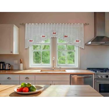 Imagem de CORTINA PARA COZINHA CASCATA RENDA CUSTOMIZADA ESTAMPA FLORES
