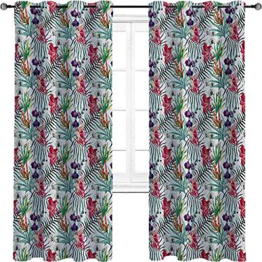 Imagem de Cortinas blackout aquarela – Cortinas de isolamento térmico, economia de energia e redução de ruído para quarto e sala de estar, cortina de isolamento de cozinha com tratamento de sombreamento