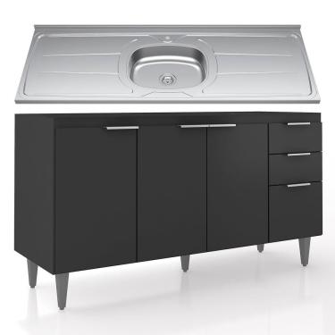 Imagem de Balcão De Cozinha Com Pia Inox 150cm Pérola Z34 Preto Mpozenato