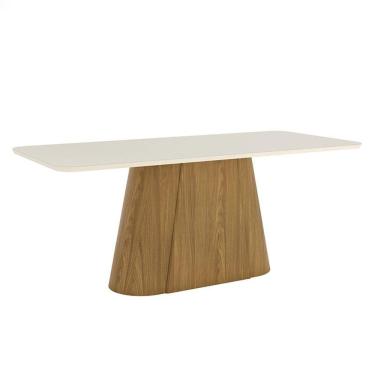 Imagem de Mesa de Jantar Olivia 200 cm Canto Arredondado com Vidro Nature Off White - Henn