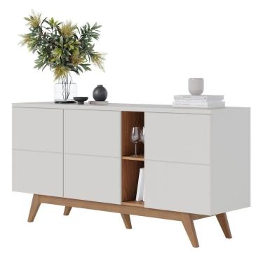 Imagem de Balcão Aparador Buffet Rebeca C05 Off White/freijó - Mpozenato