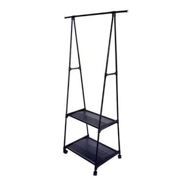 Imagem de Arara Cabideiro Duas Prateleiras 1,60M E Rodinhas Preto - Zein