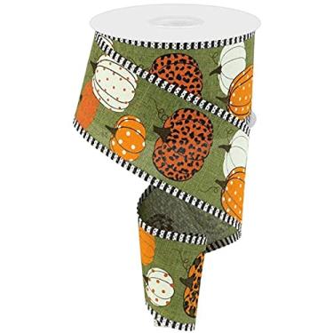 Imagem de Abóboras de oncinha em tela com bordas listradas, 9,5 metros (samambaia, musgo, creme, laranja, marrom, 6,3 cm)