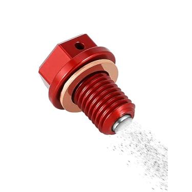 Imagem de BAOUFF Plugue de drenagem de óleo magnético para Hawk 250, parafuso de porca de drenagem de cárter de óleo CNC com arruela de esmagamento de cobre para Hawk 250cc-vermelho