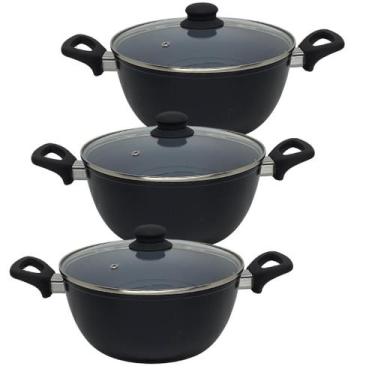 Imagem de Jogo 3 Panela Caçarola Indução Cerâmica Antiaderente Tampa Não Gruda 2