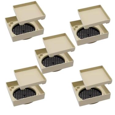 Imagem de KIT 5 Ralo Oculto Sifonado 15cm x 15cm para Piso e Porcelanato (Bege)