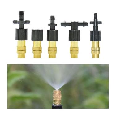 Imagem de Suprimentos de jardim Adjustable Copper Misting Nozzle w/ 4/7mm Plastic Tee Thread Barb Connector Brass Watering Irrigation Sprinkler Cooling Nozzle Bico(G)