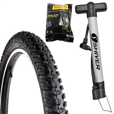 Imagem de Pneu bicicleta Levorin Excess aro 26 x 1.95 banda leve Camara Pirelli bico grosso Bomba
