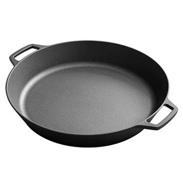 Imagem de EDGING CASTING Frigideira de ferro fundido grande pré-temperada, 43 cm, frigideira dupla para acampamento ao ar livre, frigideira de pizza, uso para grelha, fogão, indução, panelas seguras para forno