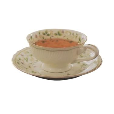 Imagem de Canecas de café, conjunto de chávenas de café e pires, 220 ml, luxuoso, inglês, chá da tarde, premium, sensação rústica, caneca de cerâmica