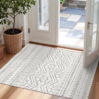 Imagem de Miukiki Tapete de área de 5 x 7 cm para sala de estar, tapetes laváveis marroquinos antiderrapante, tapete de piso interno, dobrável, grande, macio, para sala de jantar, quarto, com pelo baixo (cinza