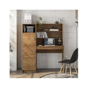 Imagem de Escrivaninha com Estante Politorno Teresina 1 Porta 6 Prateleiras MDP Pintura UV Porta-CPU