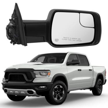 Imagem de Espelho lateral do passageiro direito compatível com Dodge Ram 1500 2019-2024, espelho retrovisor com vidro aquecido elétrico/dobrável manual/capa de textura preta 68276498AH CH1321471 (5 pinos preto)