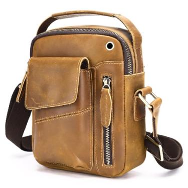 Imagem de NIUCUNZH Bolsa masculina de couro genuíno tiracolo tiracolo pequena bolsa tiracolo, 6059-marrom, Small