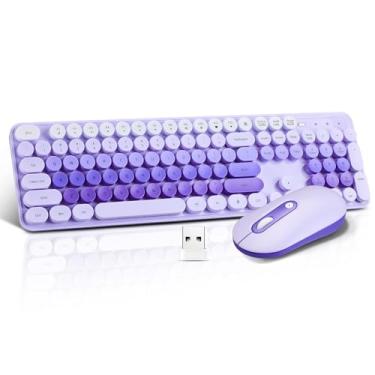 Imagem de Conjunto de teclado e mouse sem fio, compacto e silencioso, sem fio, conjunto de teclado e mouse de 2,4 G, design ultrafino e elegante para Windows, desktop, PC, notebook, laptop, teclas redondas