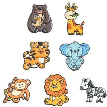 Imagem de KitBeads 7 peças de alfinetes de lapela esmaltados zebra macaco leão elefante girafa tigre broche bonito zoológico animal pins para mochila, vestido, ternos, chapéus, roupas