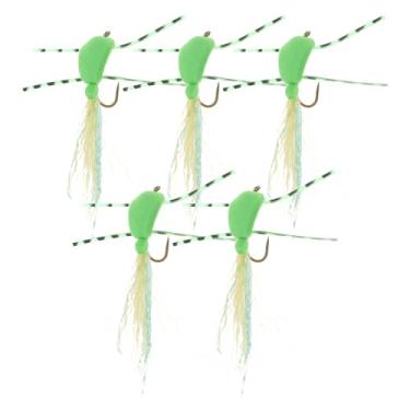 Imagem de Briny River 5 peças iscas de pesca de insetos triangulares verdes tamanho 10 anzóis simulam isca artificial de inseto