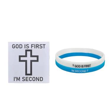 Imagem de Cuullboo Pulseira GOD IS FIRST FIRST, GOD IS FIRST IM SECOND, pulseira inspiradora de versos da Bíblia com cartão de papel requintado, pulseiras de borracha de fé cristã para homens e mulheres, Medium