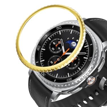 Imagem de DEALELE Capa de moldura compatível com Samsung Galaxy Watch 8 Classic (46 mm), moldura metálica de liga ultrafina anel de bisel capa adesiva antiarranhões acessório protetor (ouro)