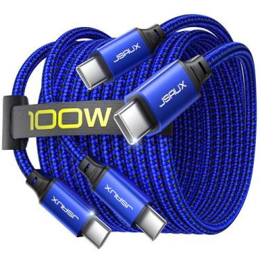 Imagem de Cabo USB C para USB C JSAUX 100W de carregamento rápido, pacote com 2 