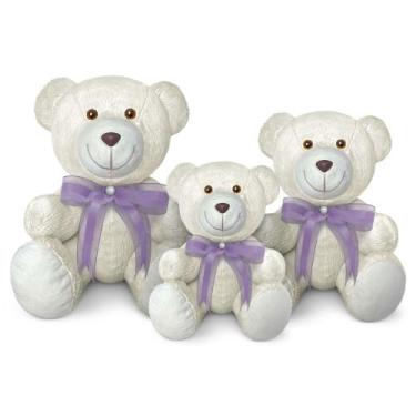 Imagem de Trio De Ursinhos De Pelúcia Articulado Decoração Com Laço 15, 20 e 25c