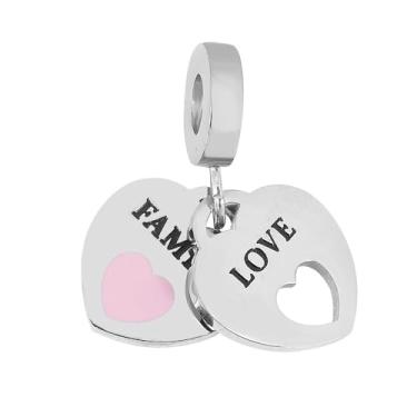 Imagem de BlingNuts Pingente de coração rosa e vermelho serve para pulseiras Pandora Charms, Presente Amor, Esposa, Aniversário, Família, Aniversário, Dia dos Namorados, One Size, Aço inoxidável, Sem Pedra