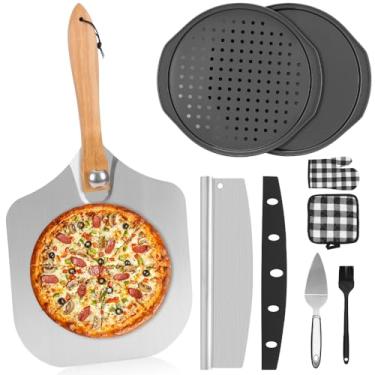 Imagem de Conjunto de 6 peças, Kit Pizza, Ferramentas para Fazer Pizza, Faca de Corte, Assadeira, Bandeja de Resfriamento Oca, Espátula para Pizza, Espátula Pequena, Luvas