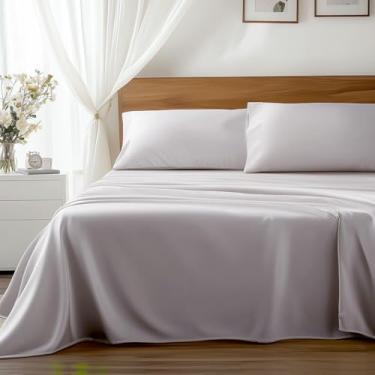 Imagem de Viscose derivada de bambu, roupa de cama macia refrescante com acabamento sedoso suave, bolso profundo de 40,6 cm, hipoalergênico, respirável, 4 peças de lençóis Queen Luxury Hotel cinza prateado