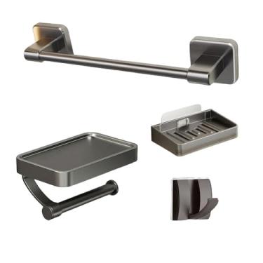 Imagem de Conjunto de acessórios de banheiro cinza, sem furos, 30-60 cm, opcional, porta-toalhas, porta-rolos de papel higiênico, porta-saboneteira, cabide para casaco, faça você mesmo, 4 peças, conjunto cinza