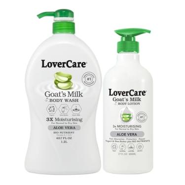 Imagem de Loção corporal Lovercare Goat Milk para pele seca Aloe Vera 800 ml - Combo loção corporal e sabonete líquido..