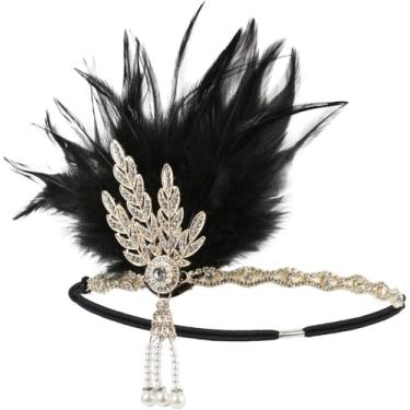 Imagem de Bandana vintage estilo melindrosa, fantasia de Margarida Buchanan, ótima tiara de folhas Gatsby, acessório de cabelo extravagante da década de 1920, 6068#Gold+Black, One size