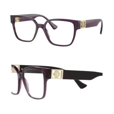 Imagem de Versace Óculos femininos não polarizados VE3329B – Armação quadrada de acetato com hastes, kit de óculos eShades incluído, Ameixa transparente (54 mm), 54 mm