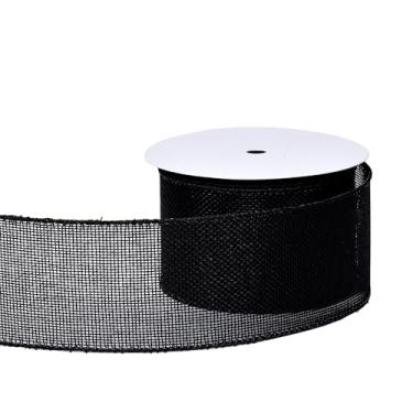 Imagem de YAMA Fita preta com fio de 6 cm x 10 metros, fitas com fio de serapilheira para embrulhar presentes, buquê de flores, árvore de Natal, fazer laços de guirlanda