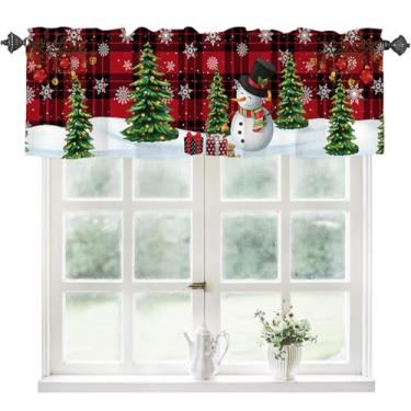 Imagem de Cortinas de cozinha de boneco de neve de Natal, sanefas para janelas, isolamento térmico, bolso para varão, tratamentos de janela curta, sanefa para sala de estar, banheiro, 137 cm L x 45,7 cm C