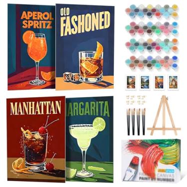 Imagem de Kit de pintura emoldurada por números para adultos iniciantes com cavalete de madeira, kits de tinta de coquetel por números com moldura, pintura de coquetel acrílica DIY por números para decoração de