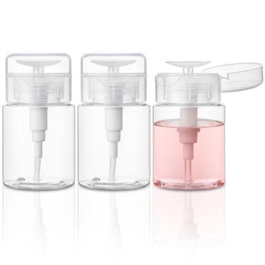 Imagem de TUZAZO Pacote com 3 dispensadores de garrafa com bomba push down para removedor de maquiagem, toner facial, água micelar, álcool, removedor de esmalte de unha, recipientes vazios de 100 ml