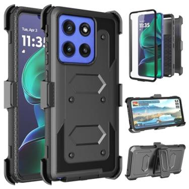 Imagem de Takfox Capa para Moto G Stylus 5G 2025, para Motorola G Stylus 2025 5G, protetor de tela integrado, suporte, clipe de cinto, coldre de corpo inteiro, proteção de camada dupla de grau militar, capa à