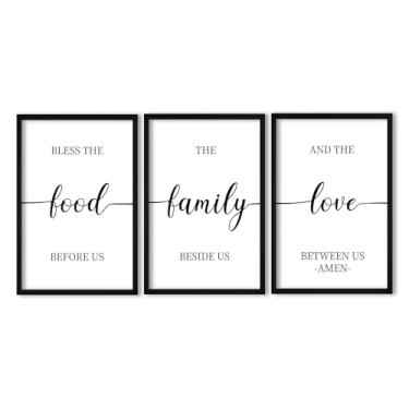 Imagem de flowtorely Bless the Food Before Us Sign Wall Decor 40.6 cm × 28.9 cm Conjunto de 3 para sala de jantar cozinha moldura de madeira rústica arte para pendurar na parede (preto)
