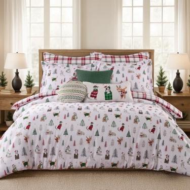 Imagem de Levtex Home - Conjunto de edredom de Natal Meowy - King (269 x 238 cm) + duas fronhas (51 x 91 cm) - gatos natalinos - branco vermelho verde - reversível - poliéster