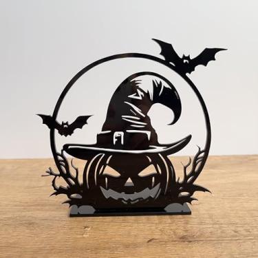 Imagem de Castiçal de abóbora de Halloween com chapéu de bruxa, acrílico, 15 x 14 cm (abóbora com chapéu de bruxa)