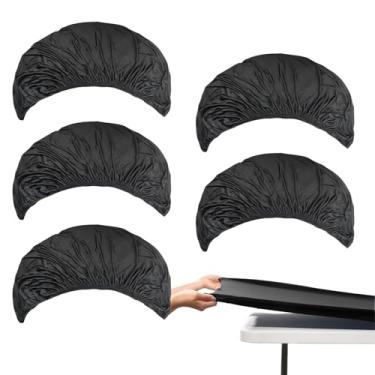 Imagem de KRISMYA Pacote com 6 toalhas de mesa ajustadas para mesas de 1,8 m, capa elástica preta retangular para mesas dobráveis, acampamento, sala de jantar, cozinha, festa de casamento