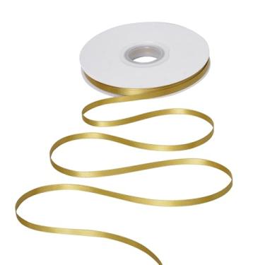 Imagem de YAMA Fita de cetim dupla face dourada 1/4 polegada 25 jardas, fita de Natal dourada fina para árvore de Natal, embrulho de presente, artesanato, decoração de festa