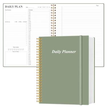 Imagem de Agenda diária sem data – Caderno A4 para fazer agendas horárias, agenda de compromissos em espiral para mulheres e homens, capa dura de PVC, bolso interno, fecho elástico, 21,6 cm x 28 cm, verde