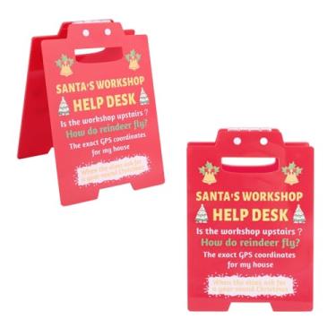 Imagem de Fukaisu 2 Peças Placas de Mesa Natal, Mini Decoração Escritório Bem-Humorada com Mensagens Divertidas Fichas Festivas Equipe para Colegas Funcionários e Chefes Decoração de Mesa Natal (Vermelho)